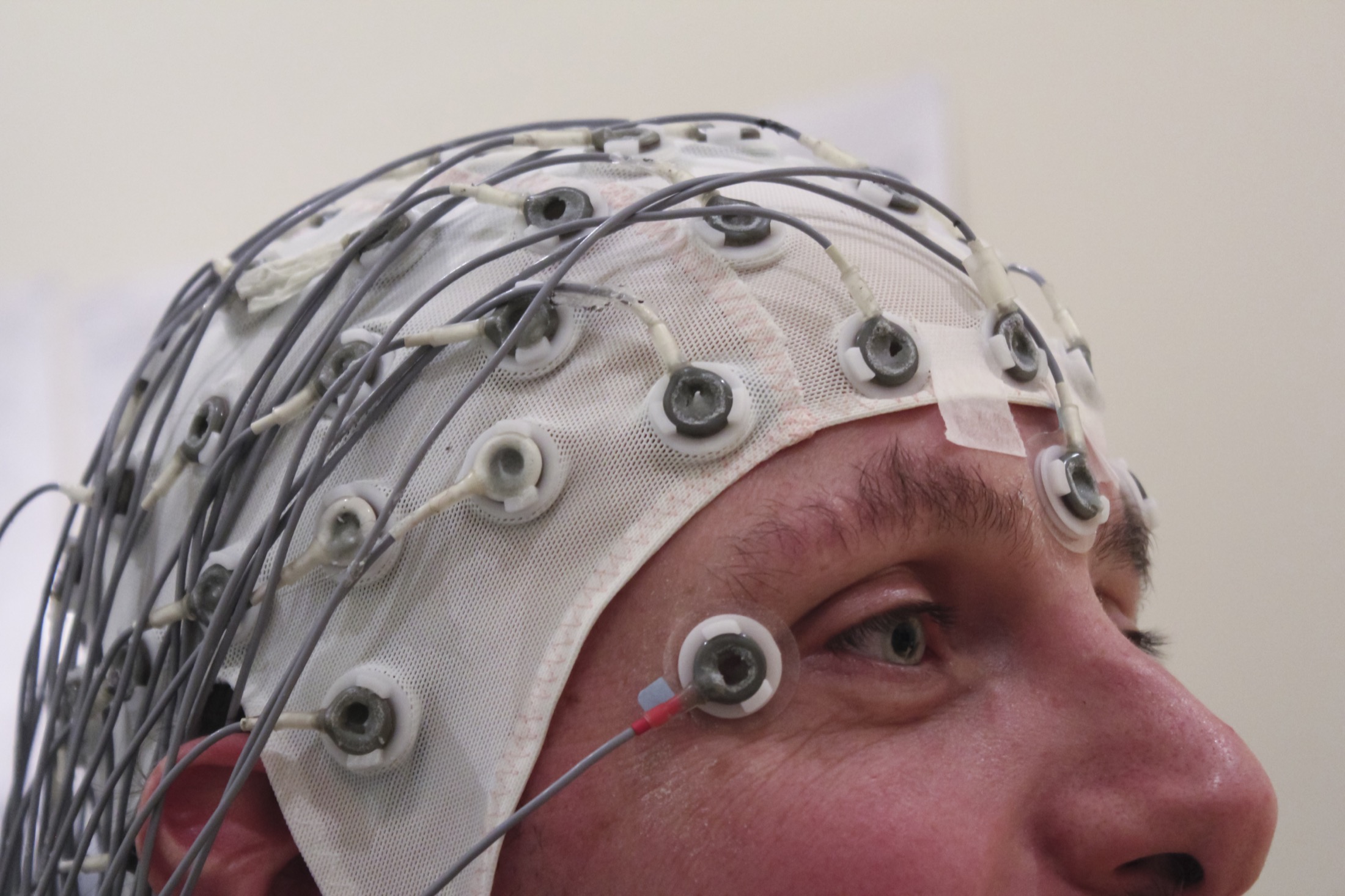 EEG recording cap prepared for physiological data collection.